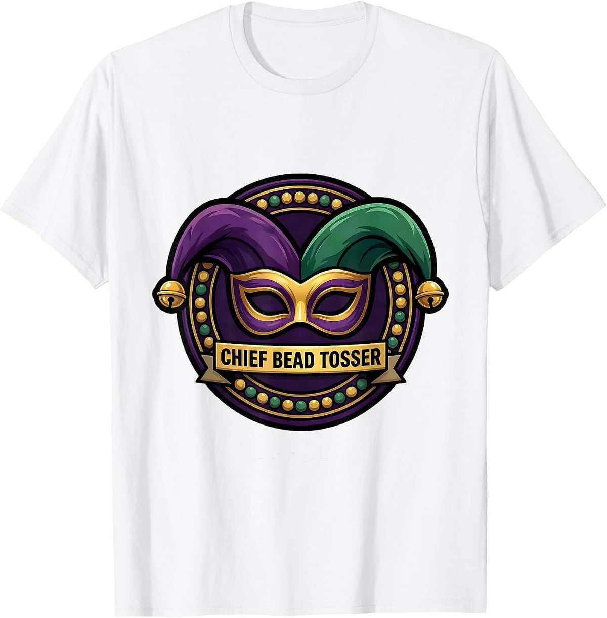 Men's Chief Bead Tosser Cartoon Mardi Gras Carnival Party Costume T-Shirt - White
