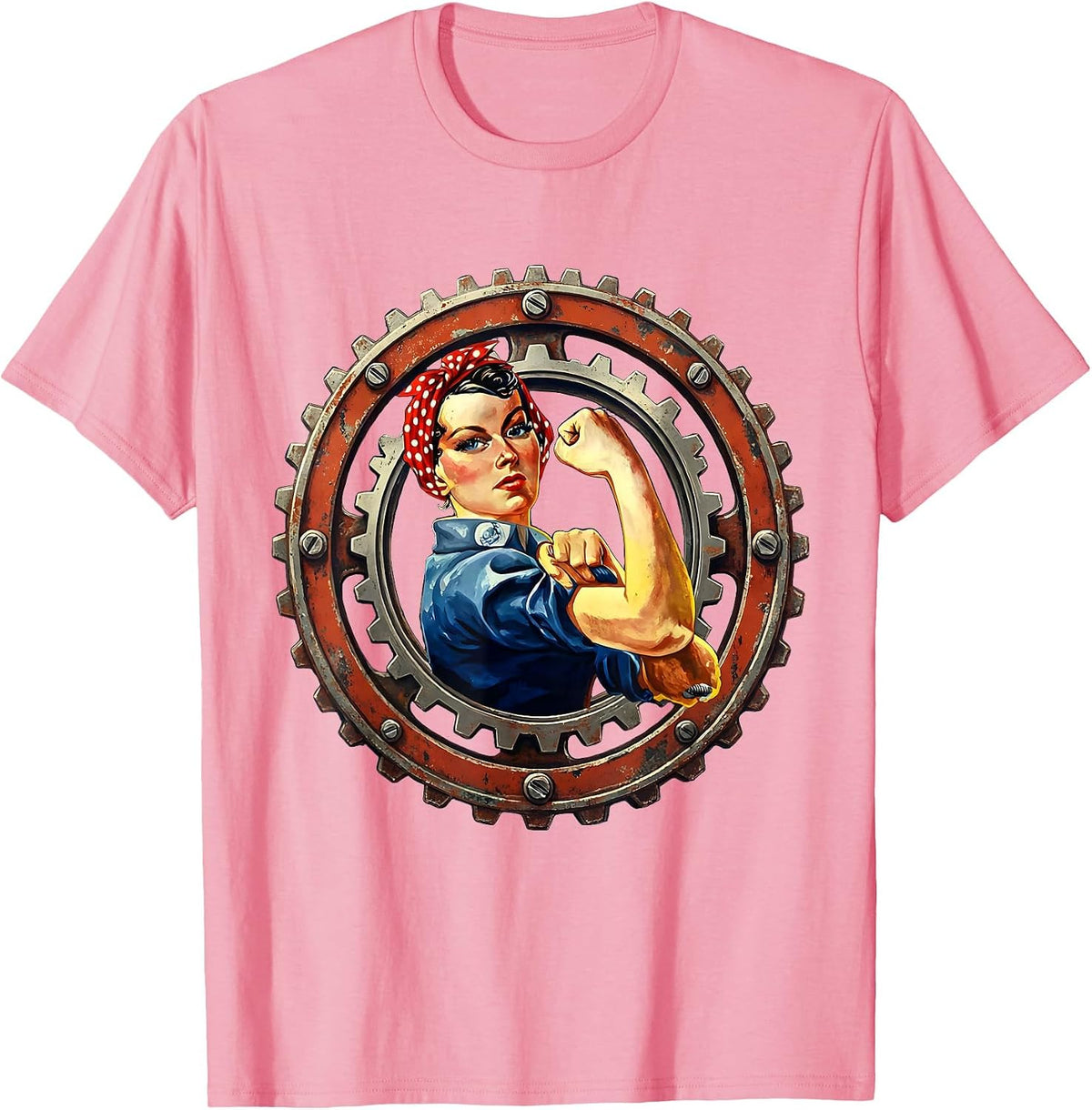Men's Rosie the Riveter Gears and Bolts Illustration T-Shirt - Pink