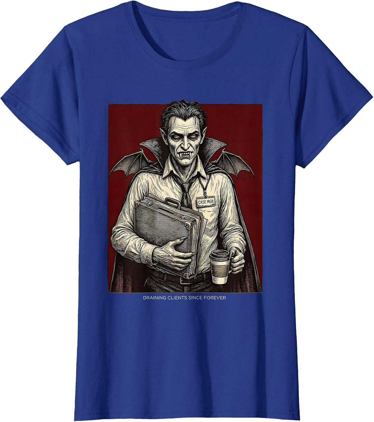 Women's Halloween Funny Social Worker Vampire Design T-Shirt - Royal Blue