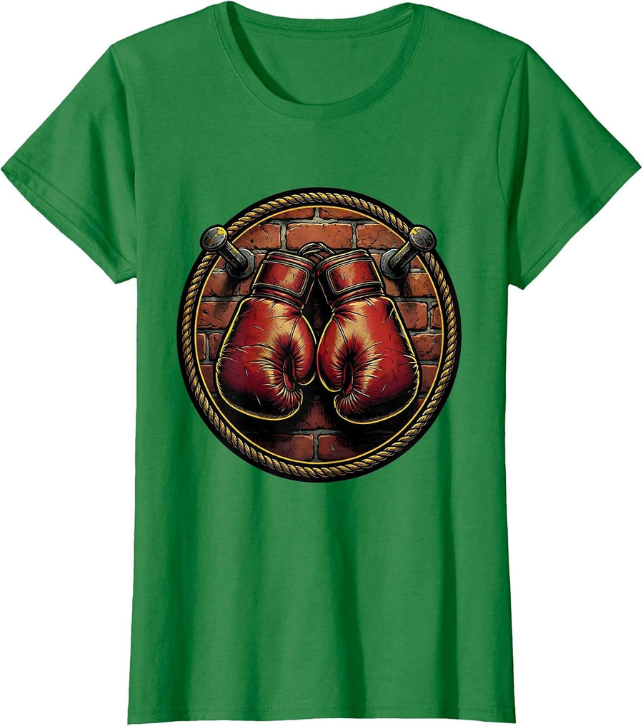 Women's Retired Boxing Gloves Nailed to Brick Wall T-Shirt - Kelly Green