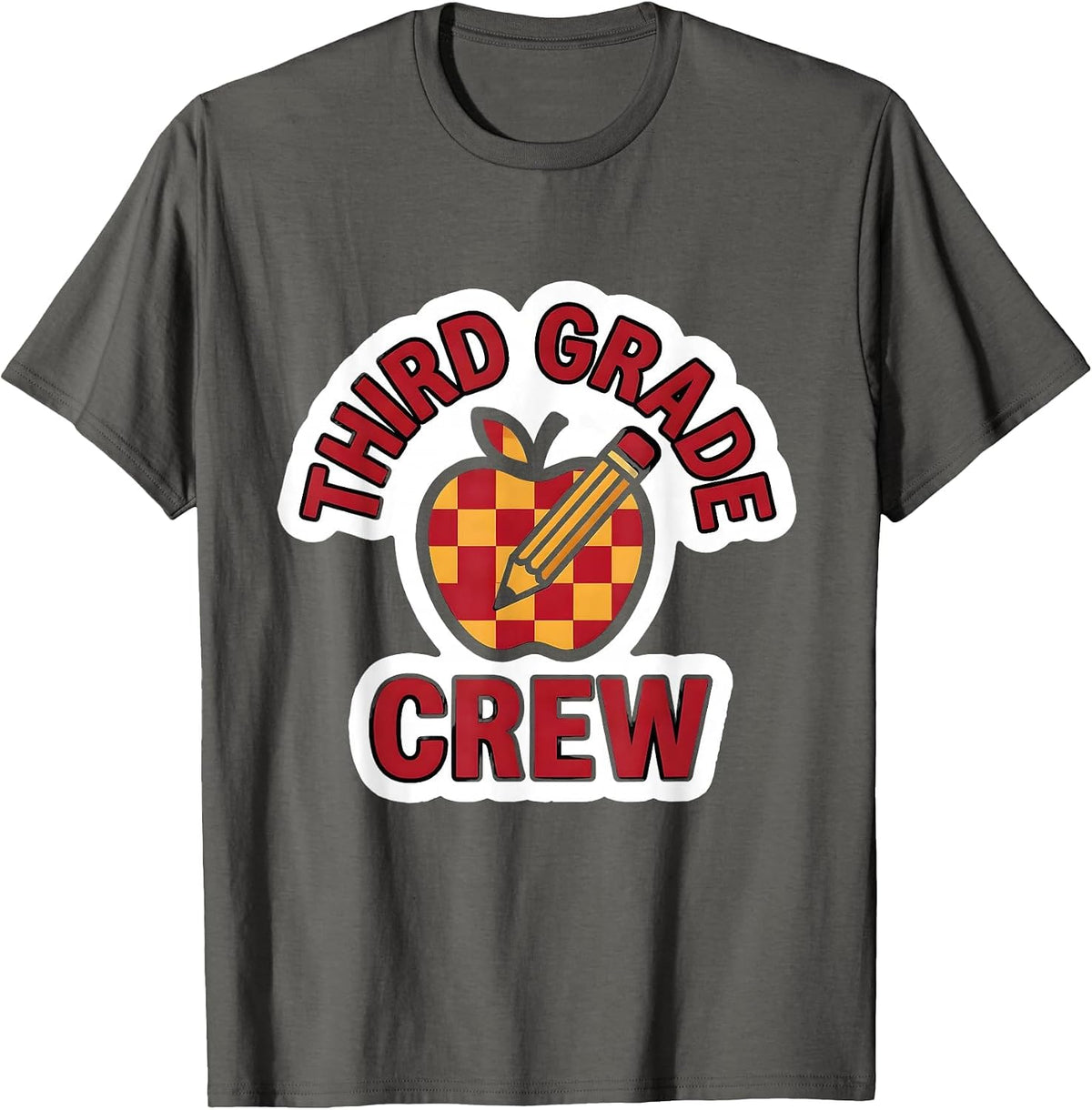 Third Grade Crew Cute Teacher Pencil Apple Back To School T-Shirt - Asphalt Grey