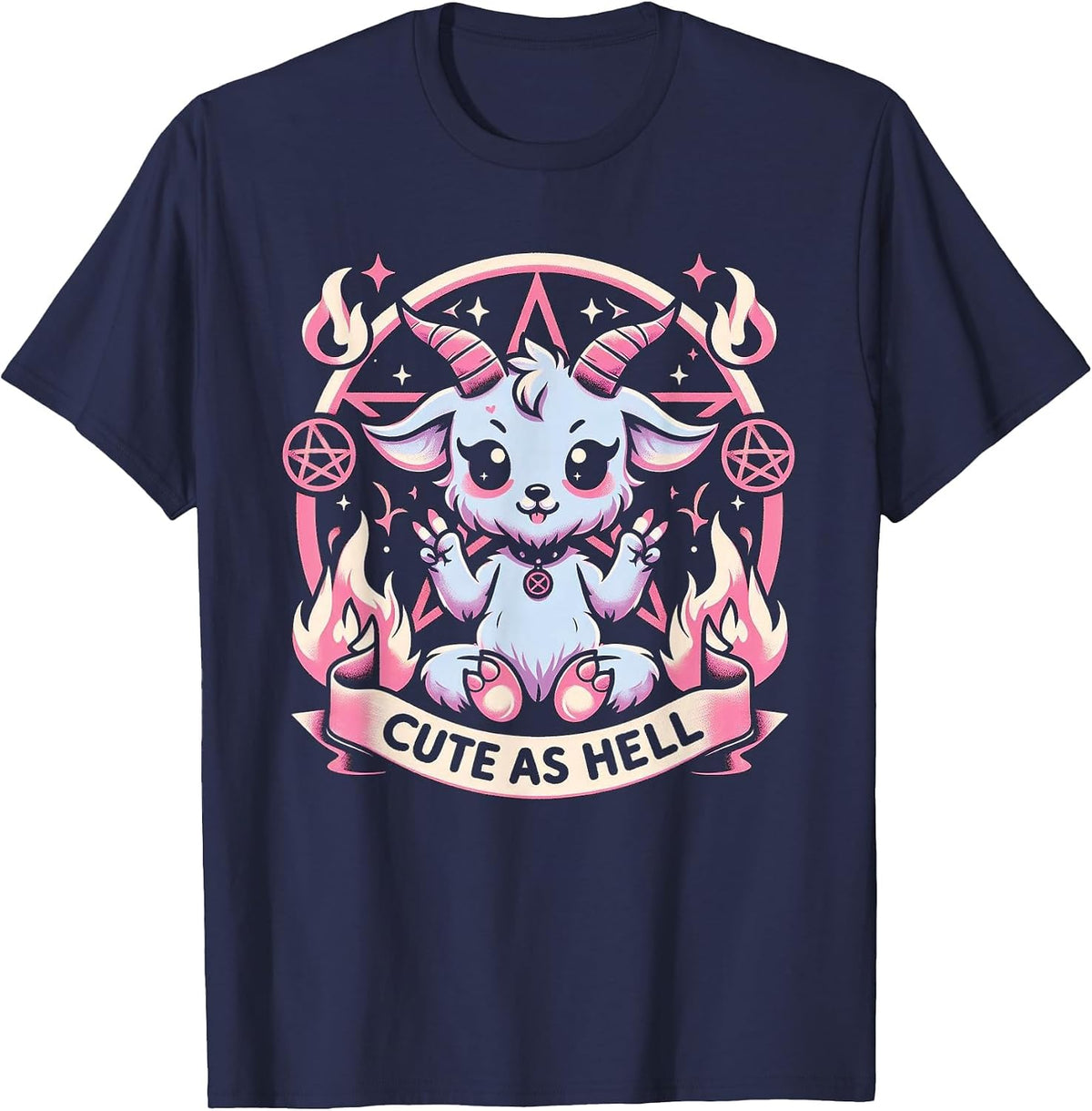 Pastel Goth Cute As Hell Kawaii Baphomet Emo Gothic T-Shirt - Navy Blue