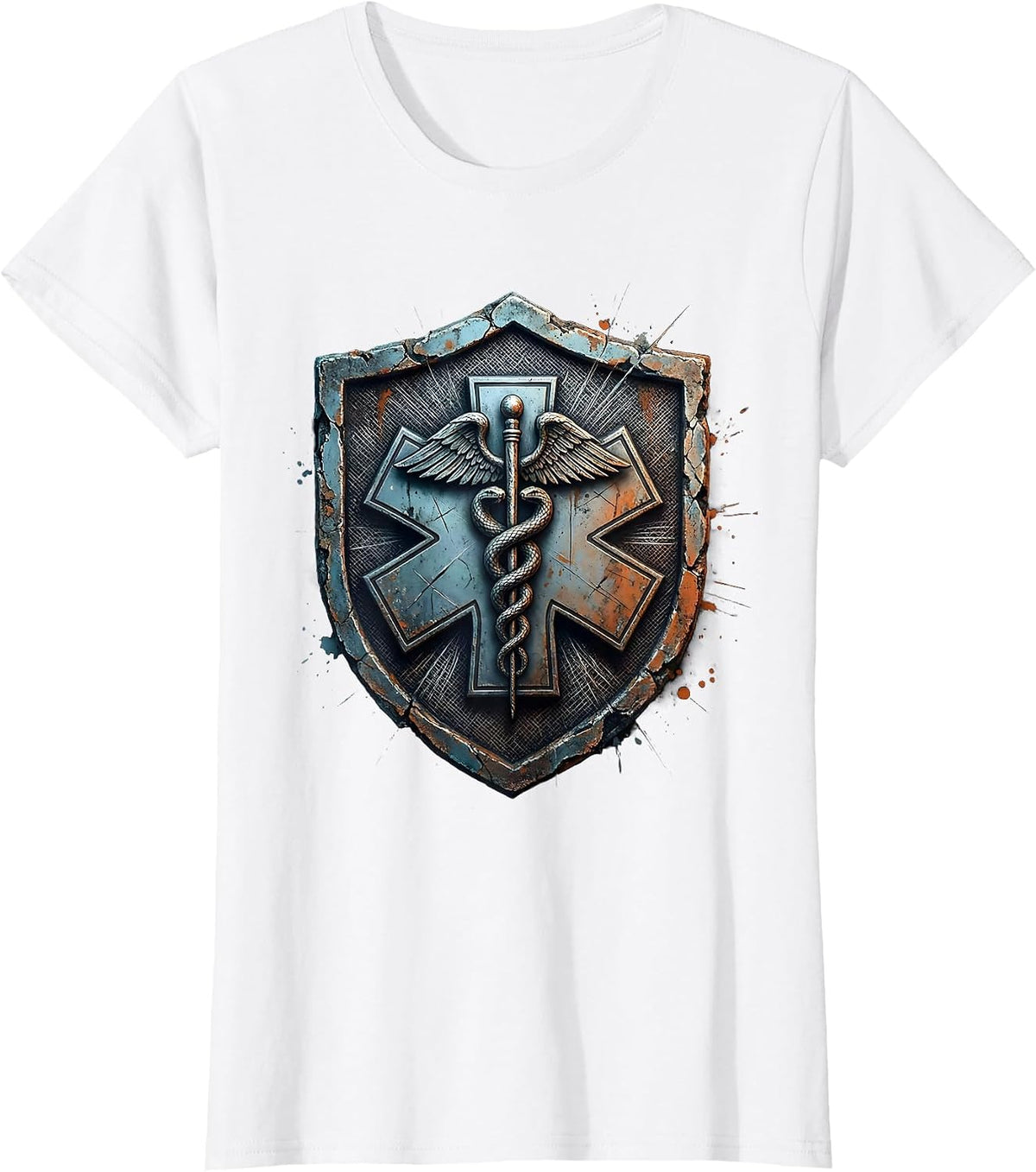 EMT Badge Caduceus Star of Life Graphic T-Shirt - White