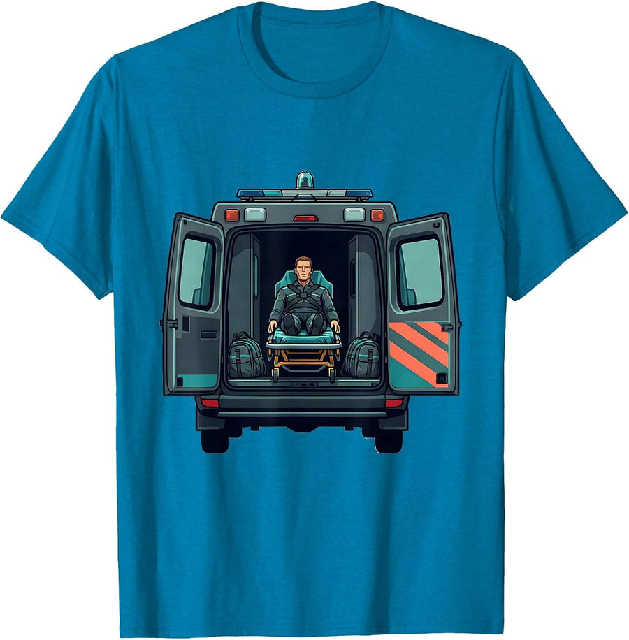 Ambulance Mannequin Stretcher Flat Vector EMT Paramedic T-Shirt - Sapphire Blue