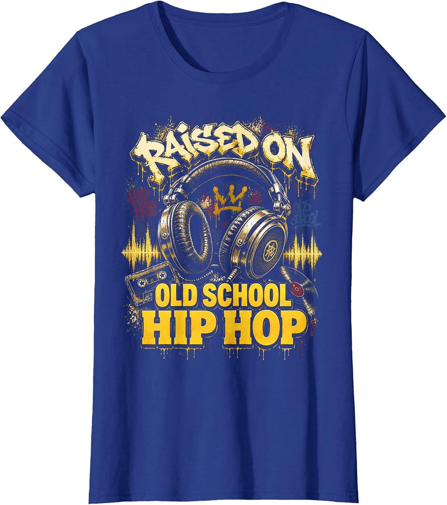 Raised On Old School Hip Hop Cassette Graffiti Rap T-Shirt, Women, Royal Blue, XX-Large - As Pictured