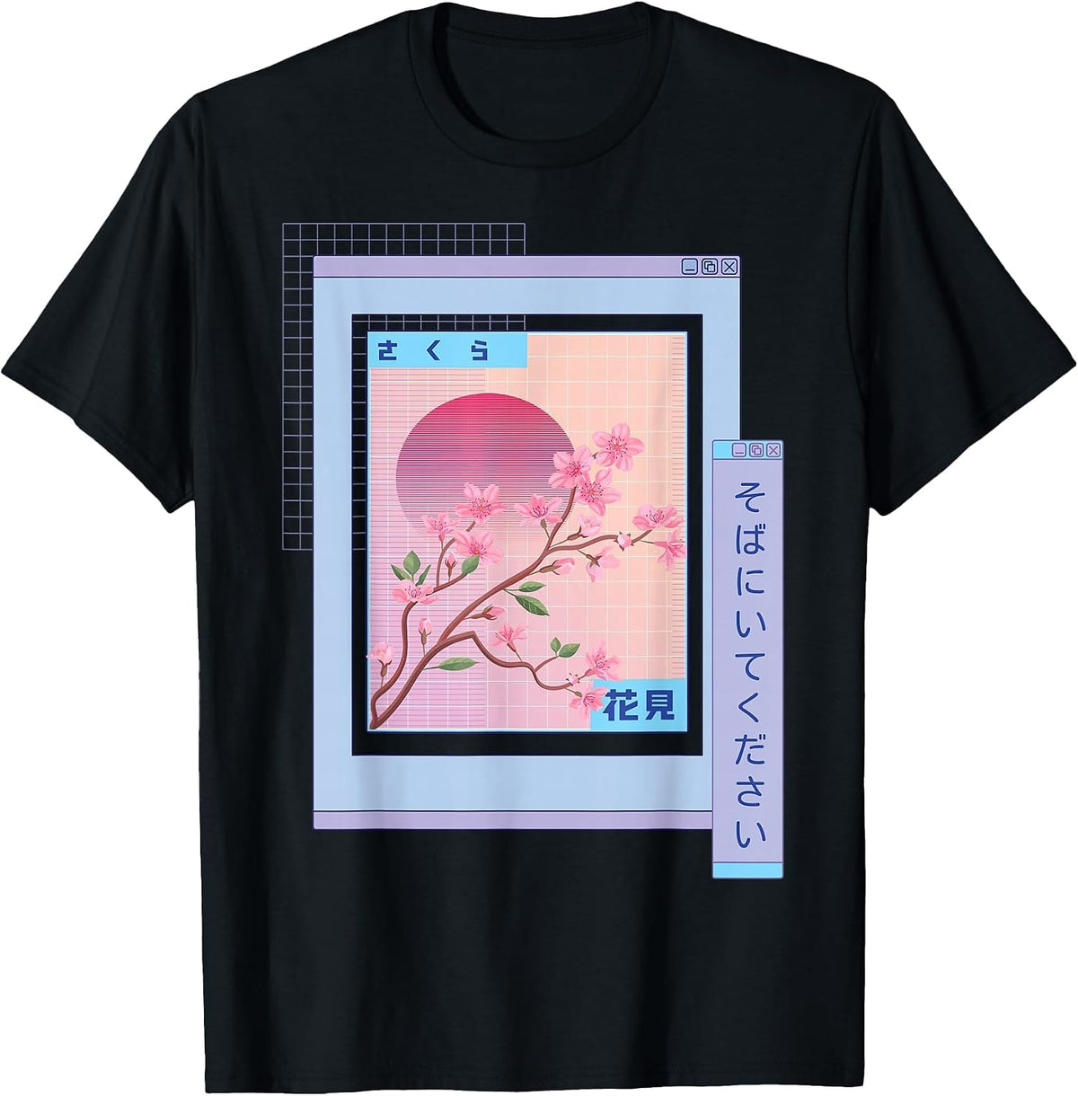 Japanese Aesthetic Sakura Flowers - Kawaii E-Girl - Browser T-Shirt - Black