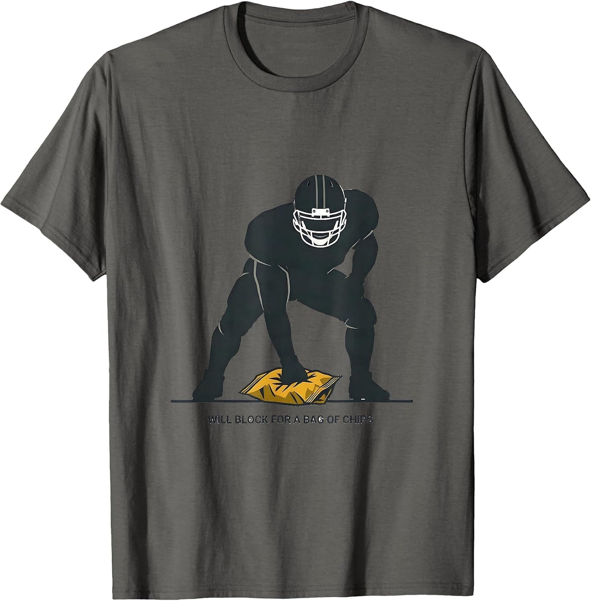 Will Block For A Bag Of Chips Funny Football Lineman Humor T-Shirt - Asphalt Grey