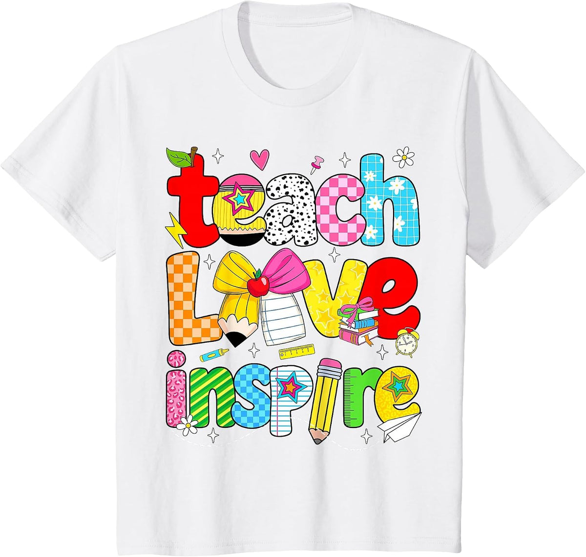 Teach Love Inspire Trendy Teacher Back to School First Day T-Shirt - White