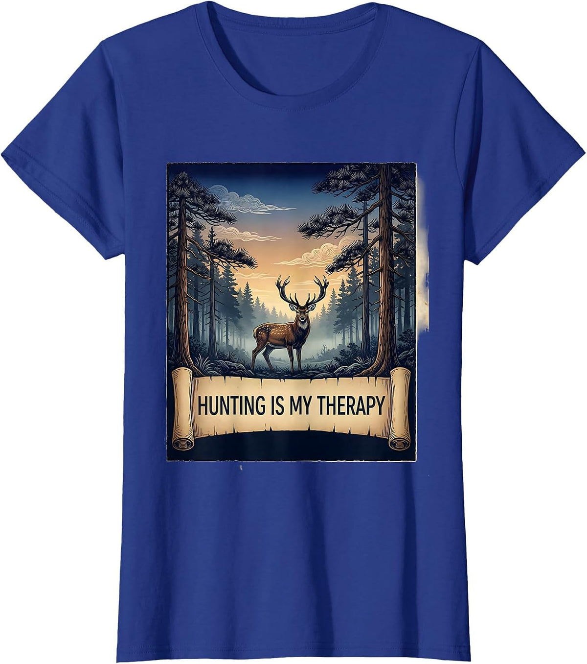 Women's Hunting Is My Therapy Outdoors Design T-Shirt - Royal Blue