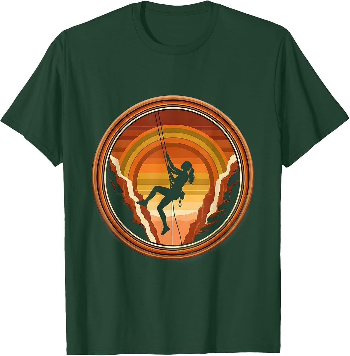 Men's Rappelling Mossy Canyon Wall Hiking Illustration T-Shirt - Dark Green