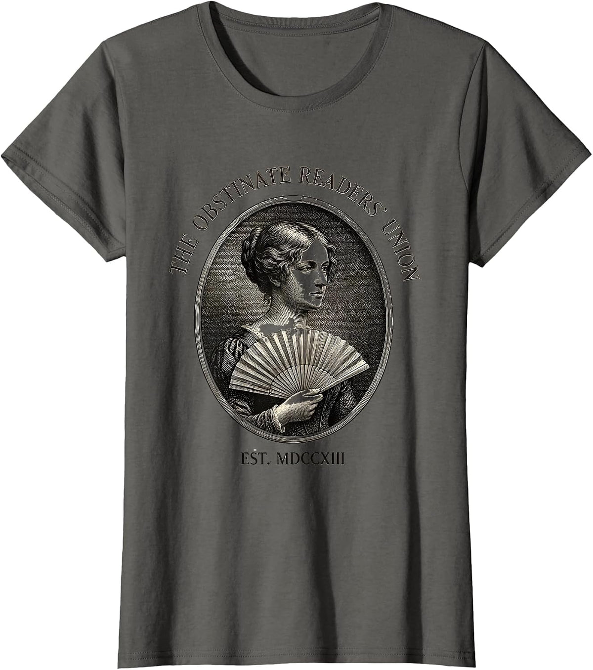 Women's The Obstinate Readers' Union Jane Austen Literary Humor Book T-Shirt - Asphalt Grey
