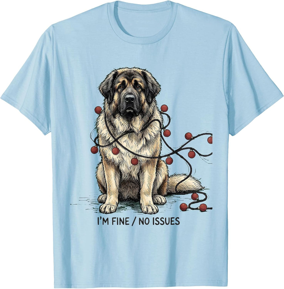Men's I'm Fine No Issues Great Pyrenees Christmas Dog Owner Humor T-Shirt - Baby Blue