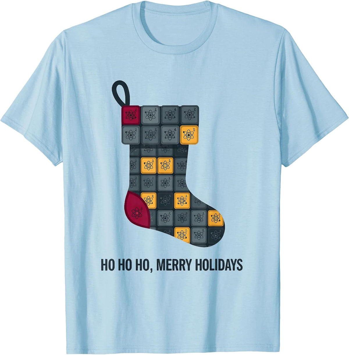 Men's Ho Ho Ho Merry Holidays Funny Periodic Table Chemistry Pun T-Shirt - Baby Blue