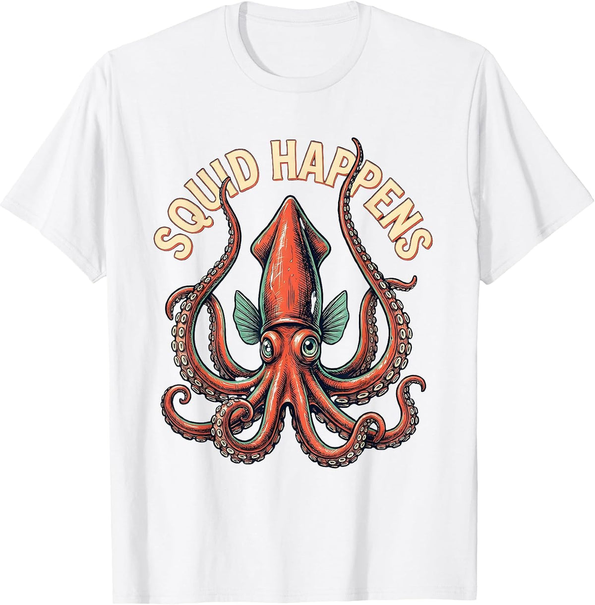 Men's Squid Happens Playful Octopus Lover Marine Biology Sea T-Shirt - White