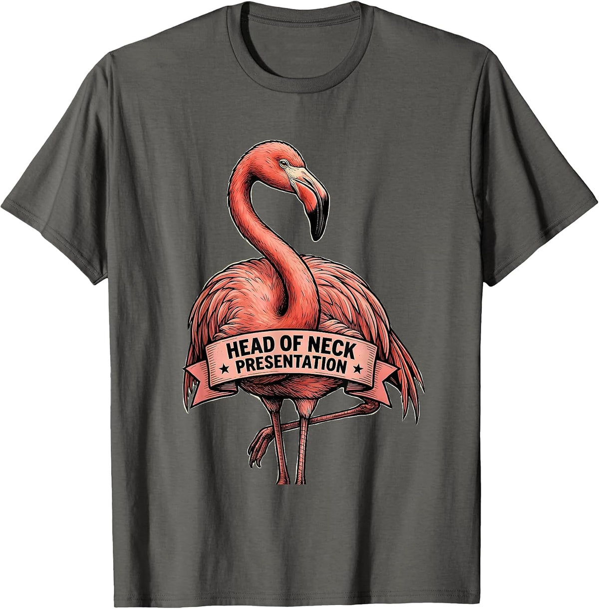 Men's Head Of Neck Presentation Funny Pink Flamingo Bird Lover T-Shirt - Asphalt Grey