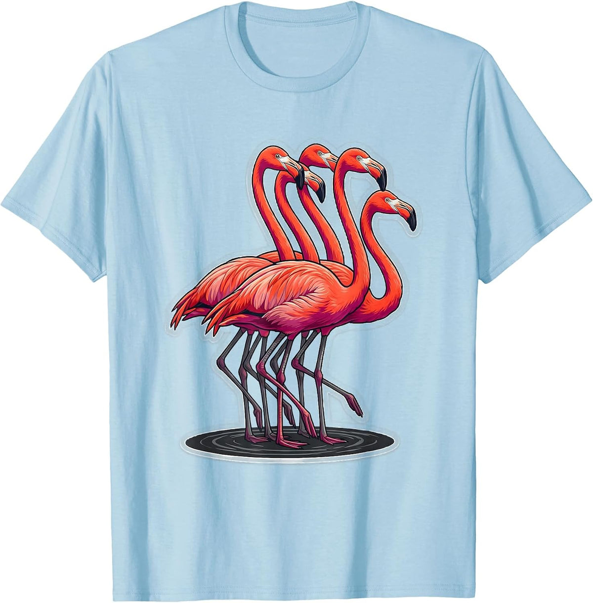 Men's Flamingo Lineup Sticker Style Animal Humor T-Shirt - Baby Blue