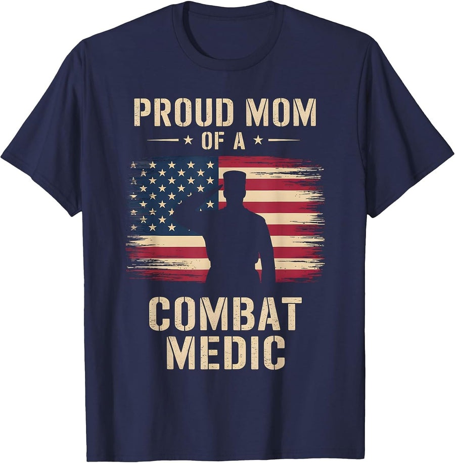 Proud Mom of a Combat Medic Veterans Day Mom Grandma Women T-Shirt - Navy Blue