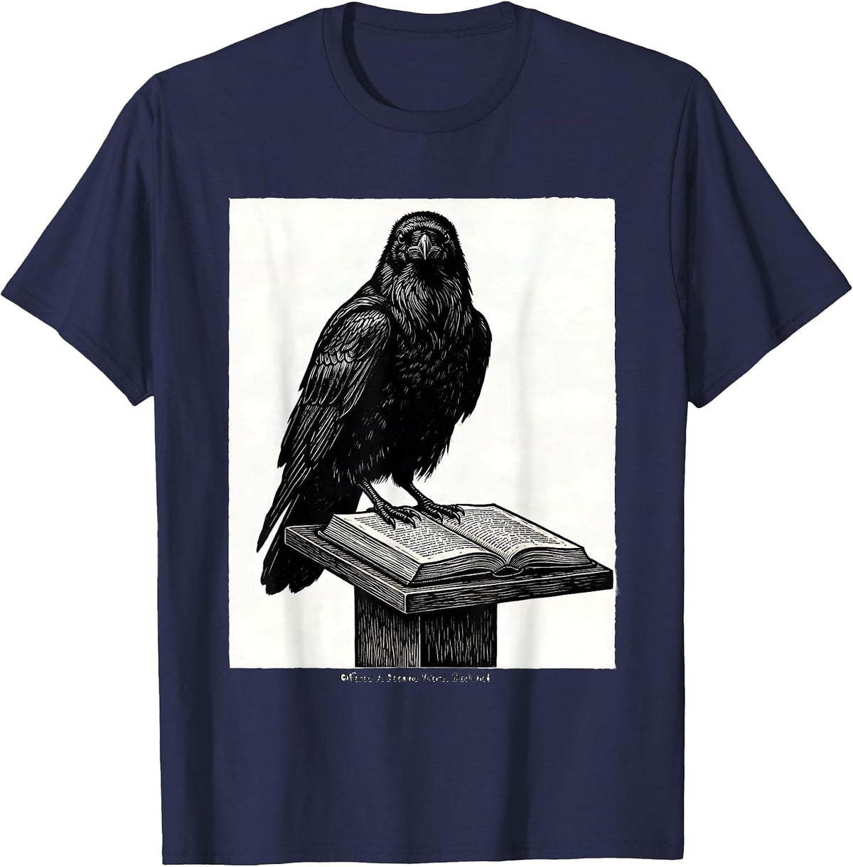 Men's Offered A Second Word Declined Gothic Edgar Allan Poe Raven T-Shirt - Navy Blue