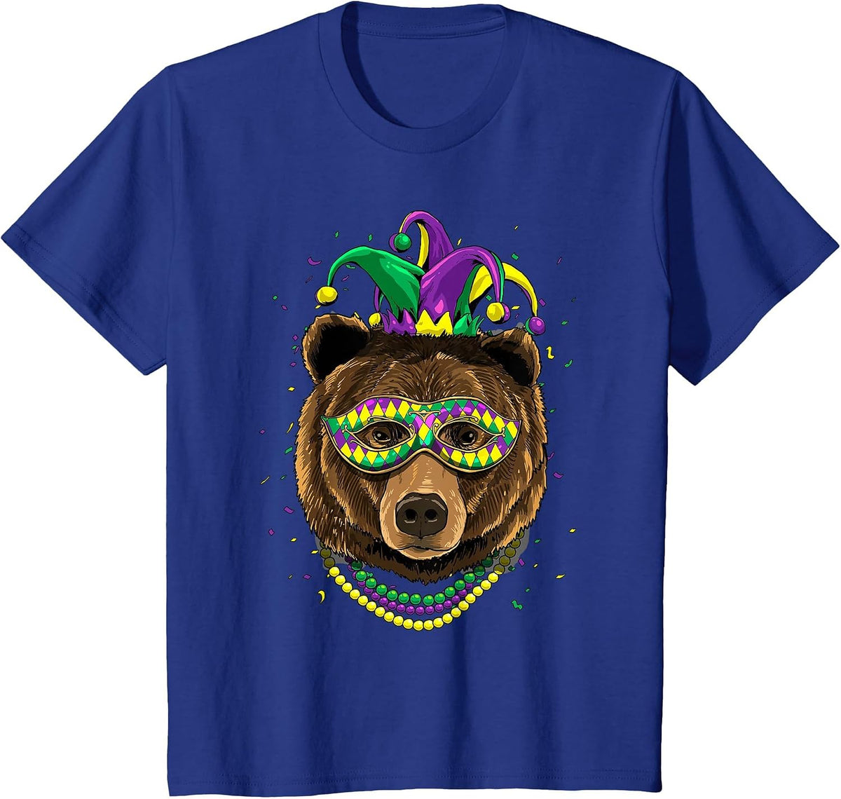 Bear Animal Lover Cute Mardi Gras Carnival Jester T-Shirt, Youth, Royal Blue, X-Small - As Pictured