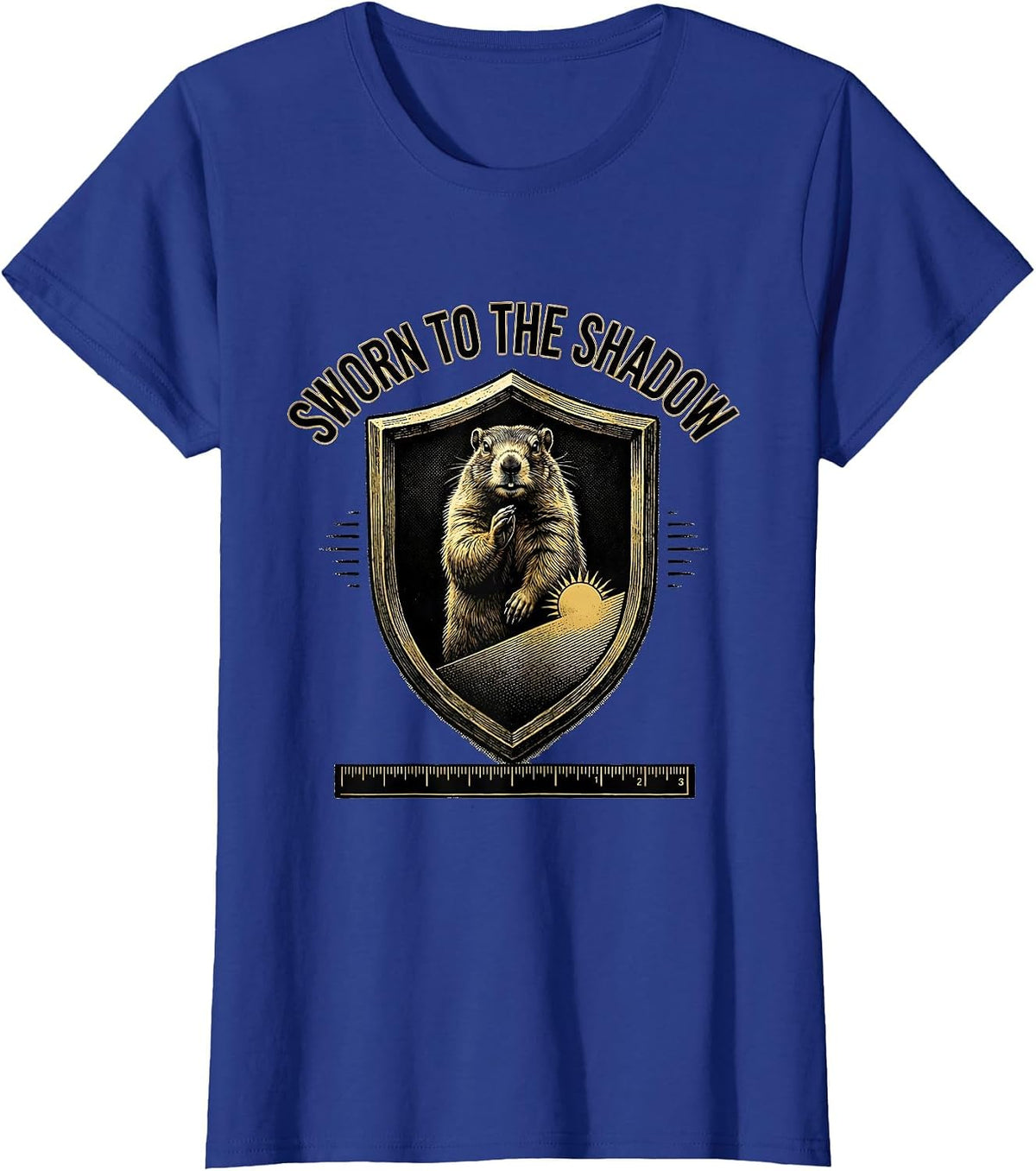 Women's SWORN TO THE SHADOW Funny Groundhog Day Woodchuck Humor T-Shirt - Royal Blue