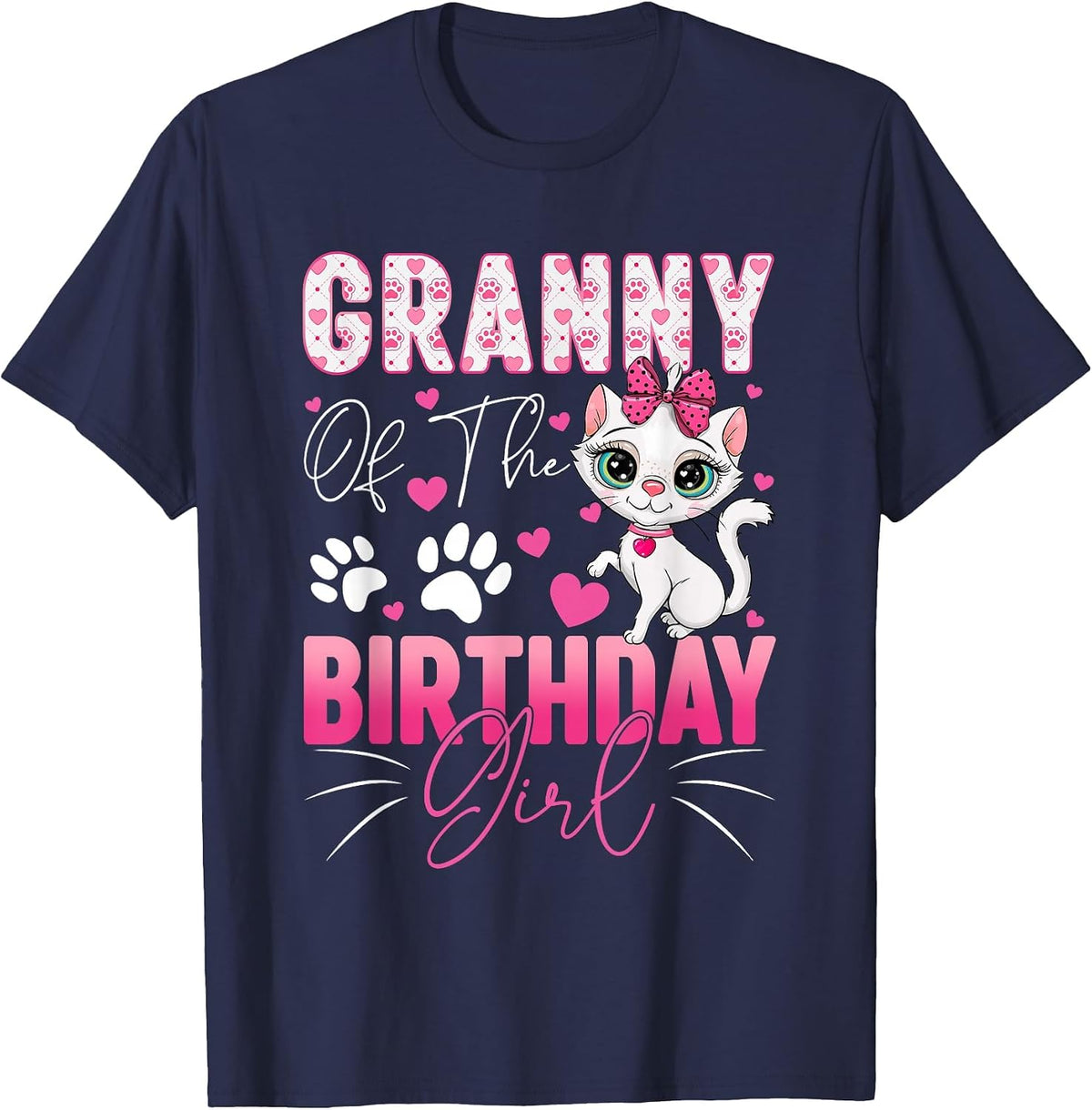 Granny of The Birthday Girl Cat Kitty Family Matching T-Shirt - Navy Blue