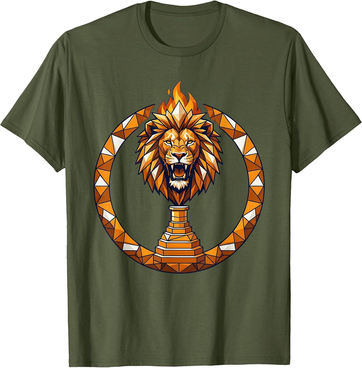 Science Teacher Lion Bunsen Burner Flame Art T-Shirt - Olive Green