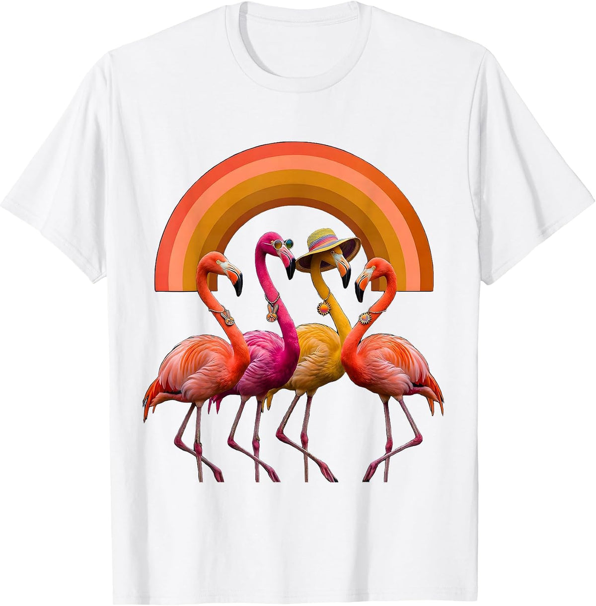 Men's Four Flamingos Retro 70s Bird Lover Group Matching T-Shirt - White