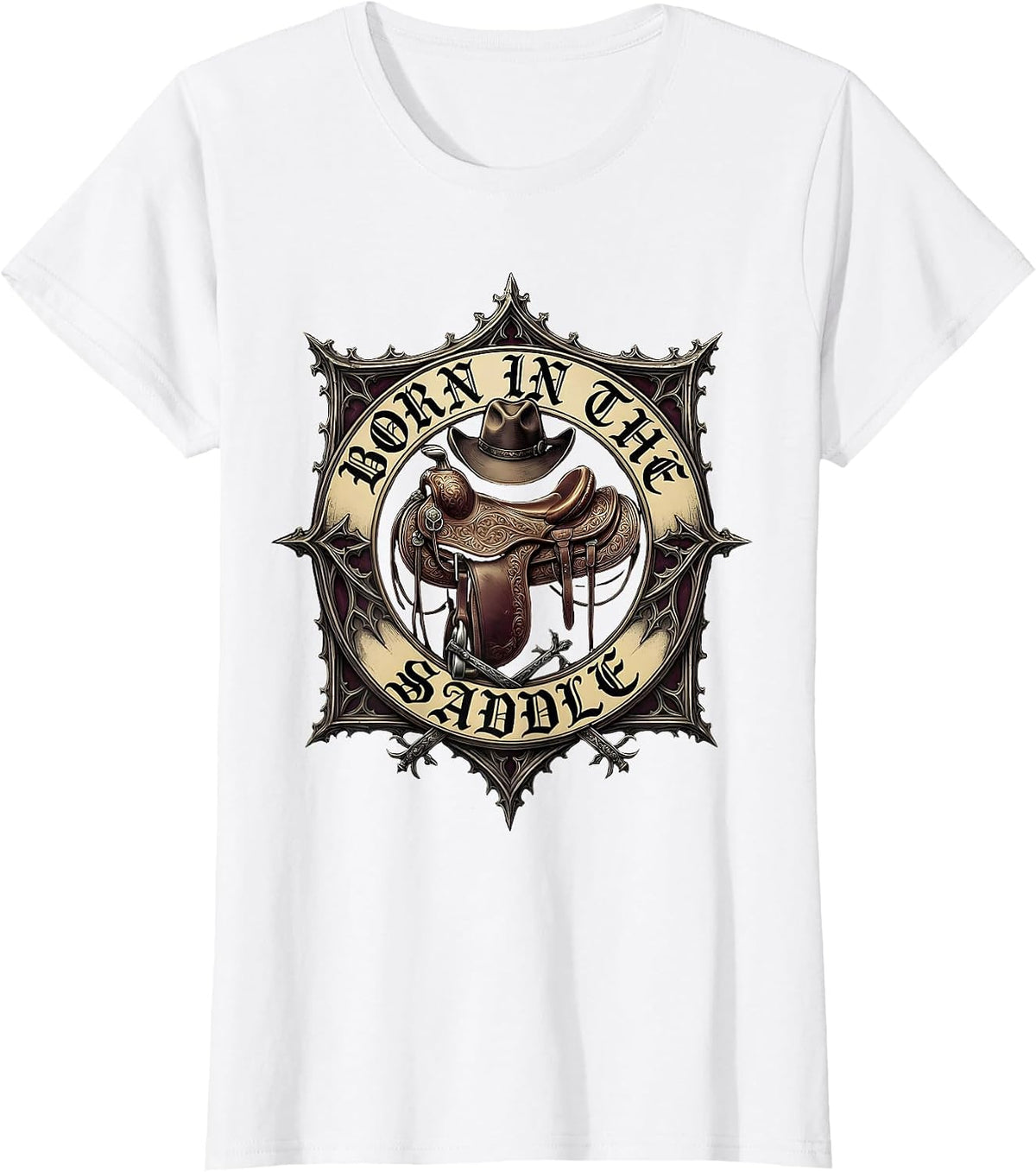 Born in the Saddle Cowgirl Graphic Design T-Shirt - White