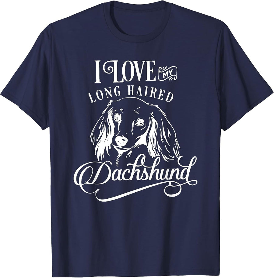 I Love My Dachshund T-Shirt I Cute Animal Pet Paw Novelty T-Shirt - Navy Blue