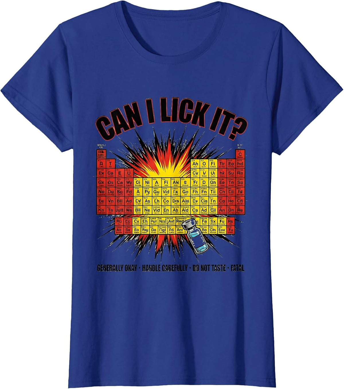 Women's Can I Lick It Funny Periodic Table Science Teacher T-Shirt - Royal Blue