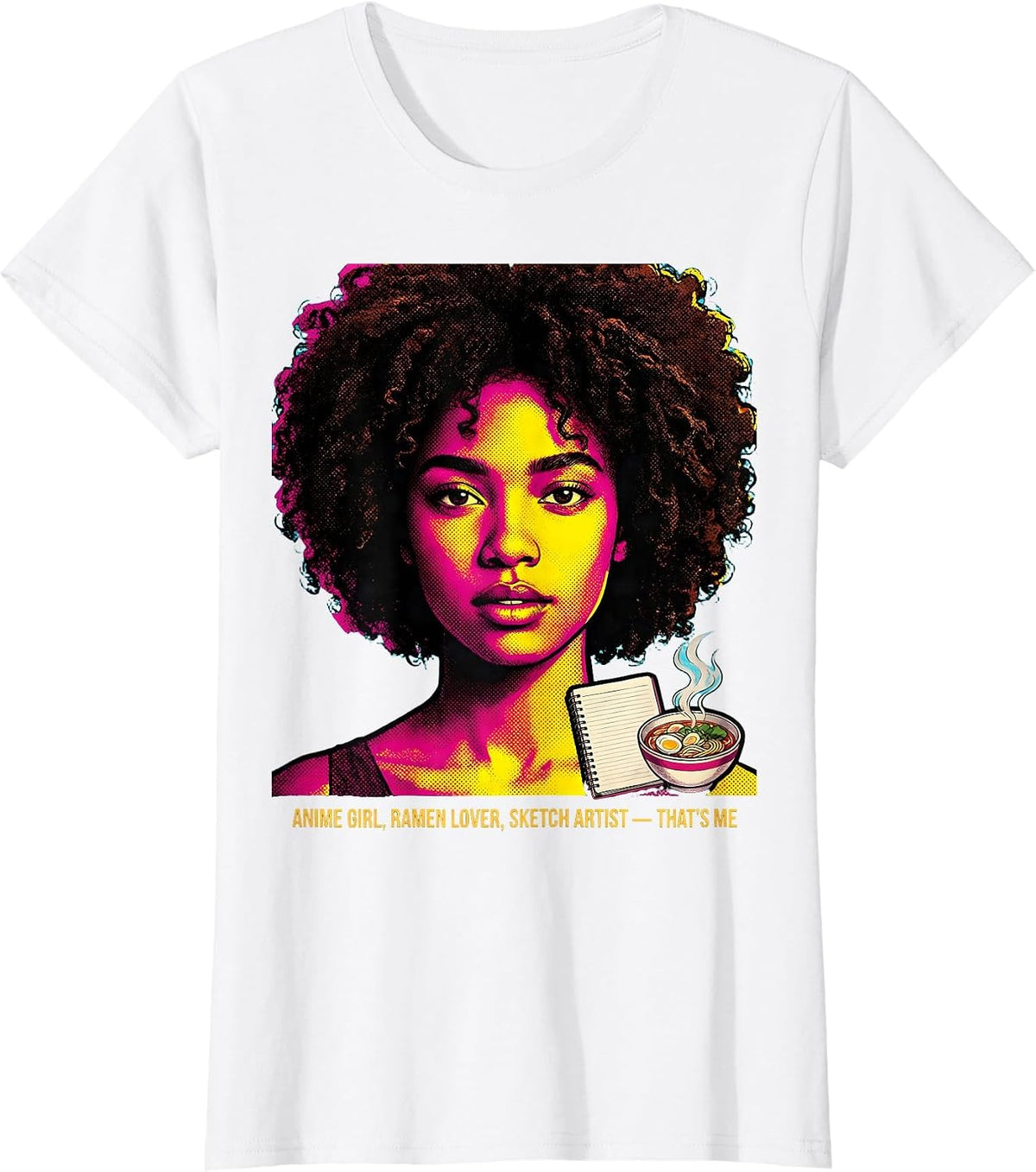 Women's Anime Girl Ramen Lover Sketch Artist That's Me Afro T-Shirt - White