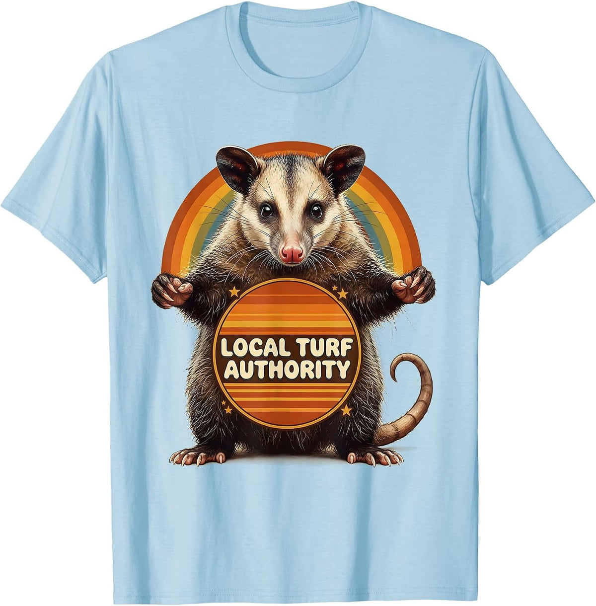 Men's Local Turf Authority Retro 70s Funny Opossum Meme Animal T-Shirt - Baby Blue