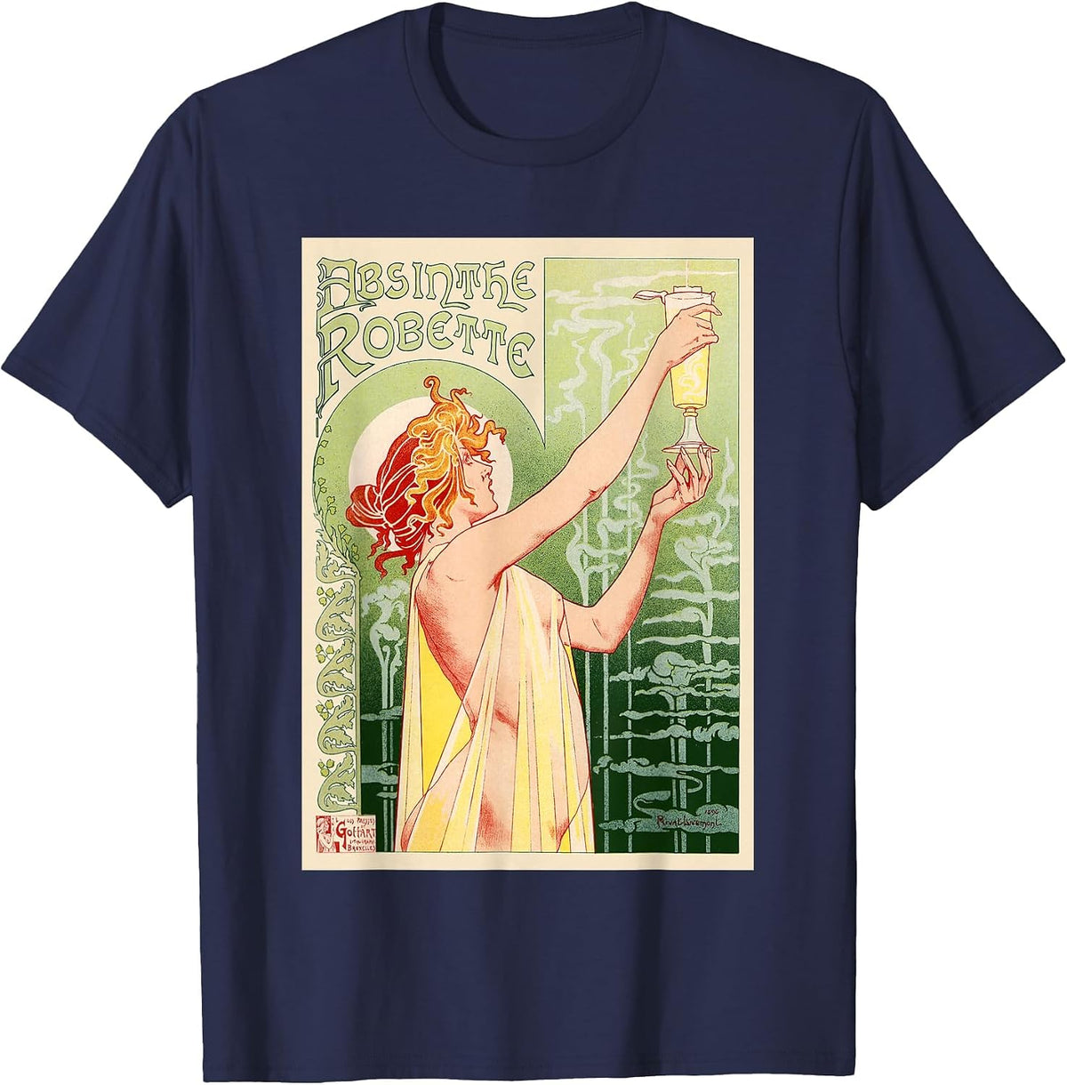 Vintage Absinthe Poster T-Shirt - Navy Blue