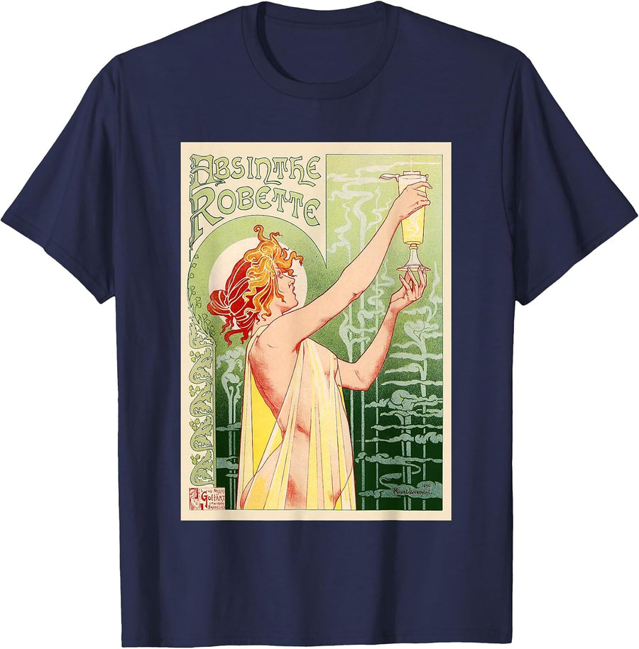 Vintage Absinthe Poster T-Shirt - Navy Blue