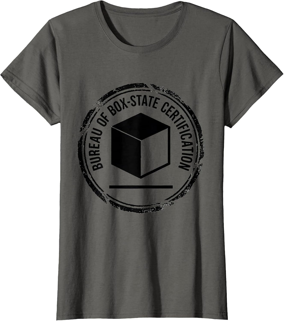 Women's Bureau of Box-State Certification Quantum Physics Humor T-Shirt - Asphalt Grey