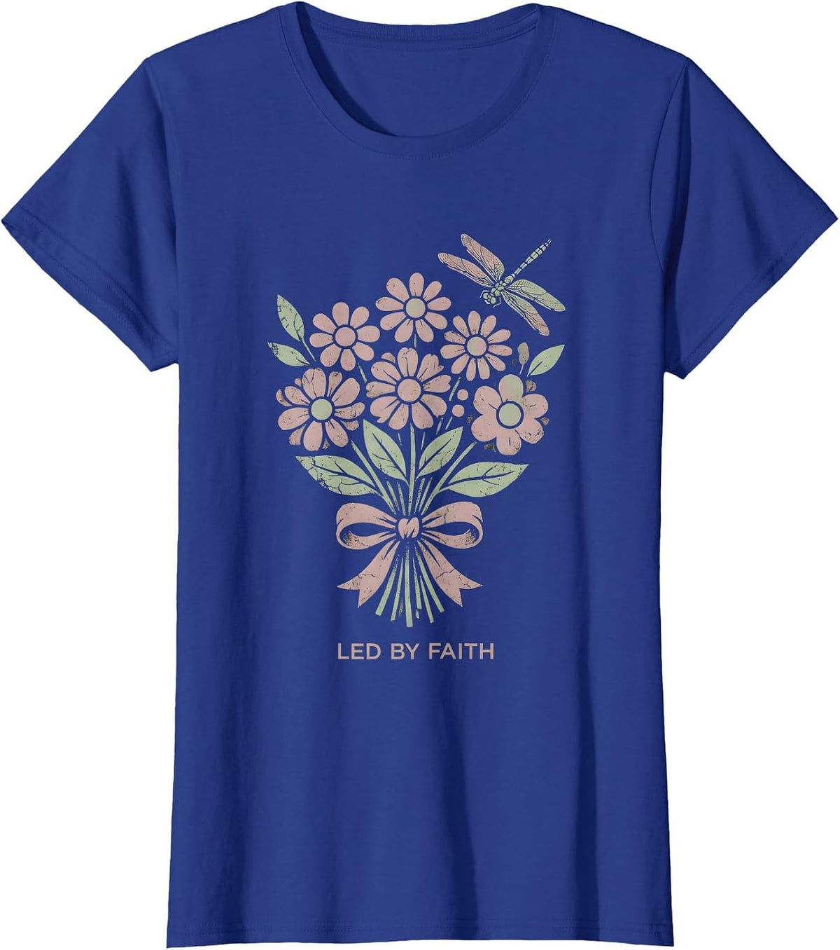 Women's Led by Faith Over Fear Inspirational Design T-Shirt - Royal Blue