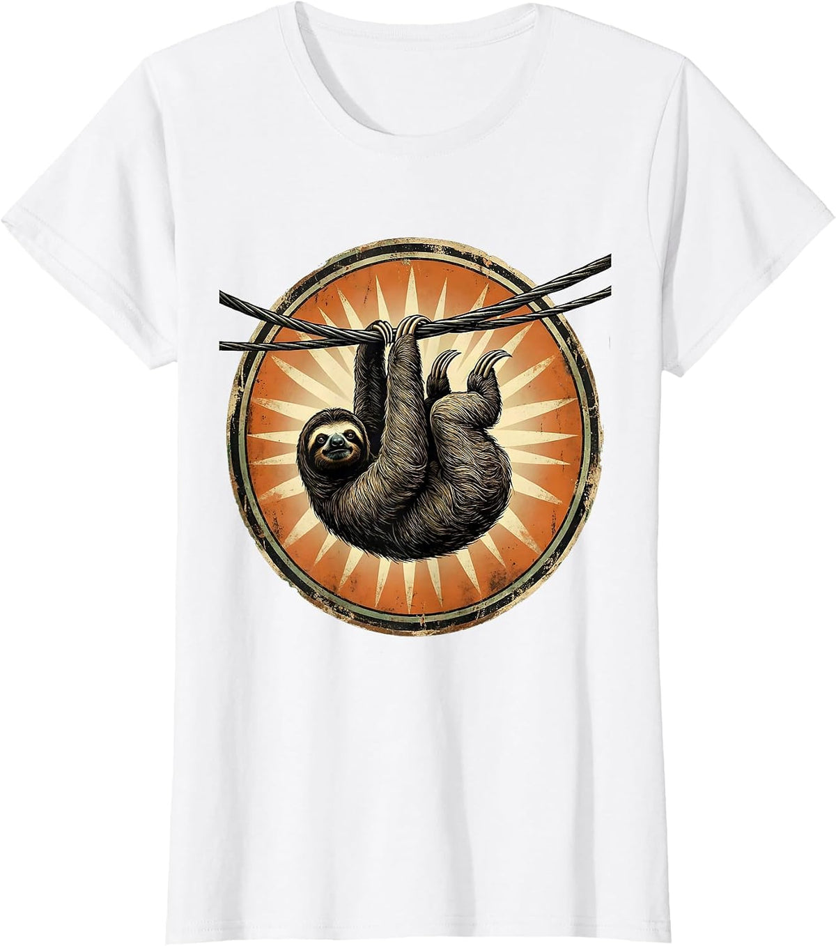 Women's Sloth Hanging From Power Line Funny Novelty T-Shirt - White