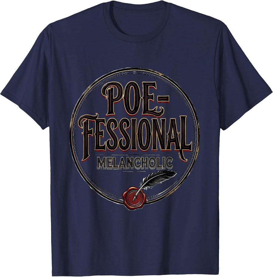 Poe-fessional Melancholic Literary Humor Gothic Book Lover T-Shirt - Navy Blue