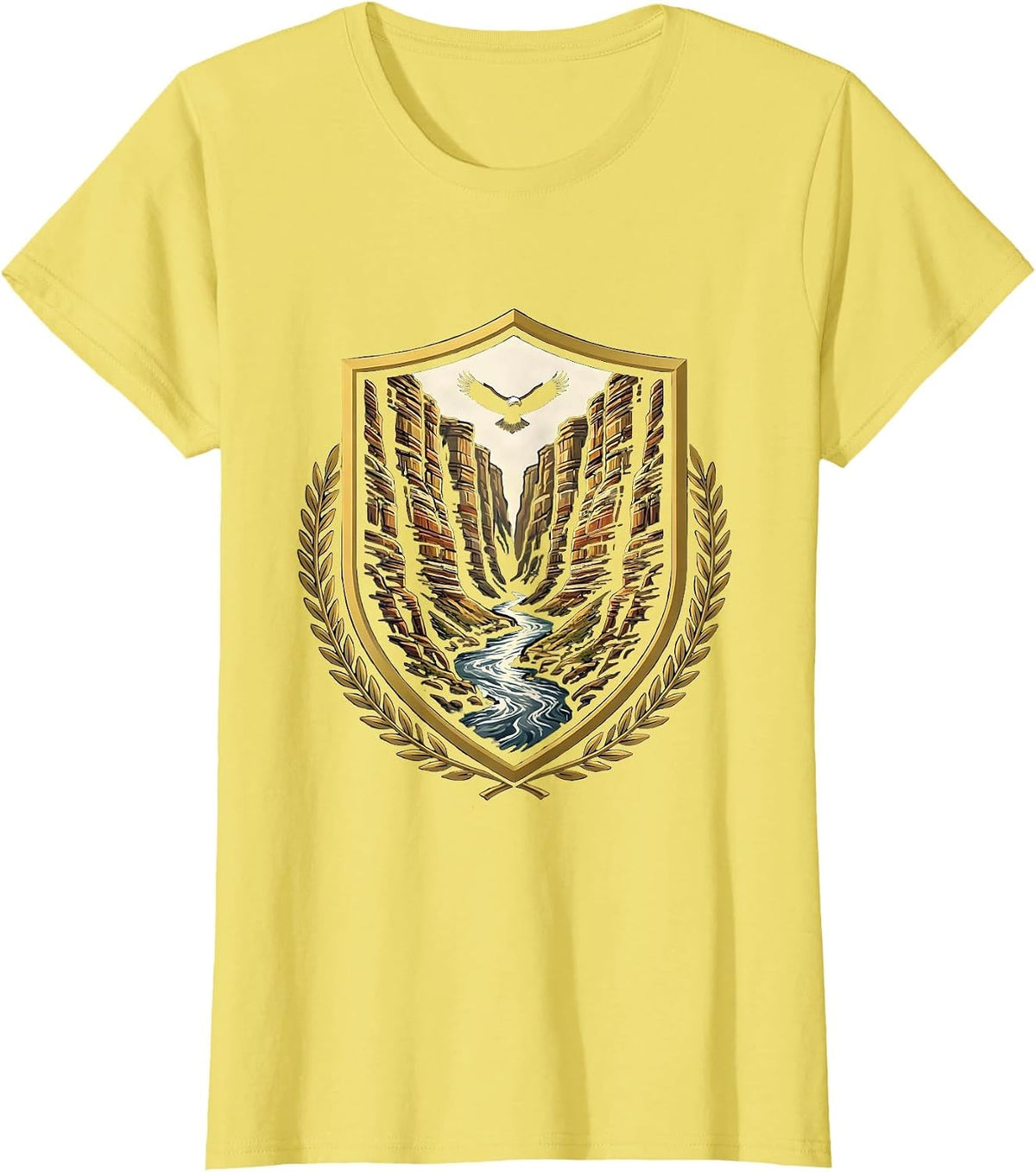 Women's Faith Over Fear Canyon River Illustration T-Shirt - Lemon Yellow