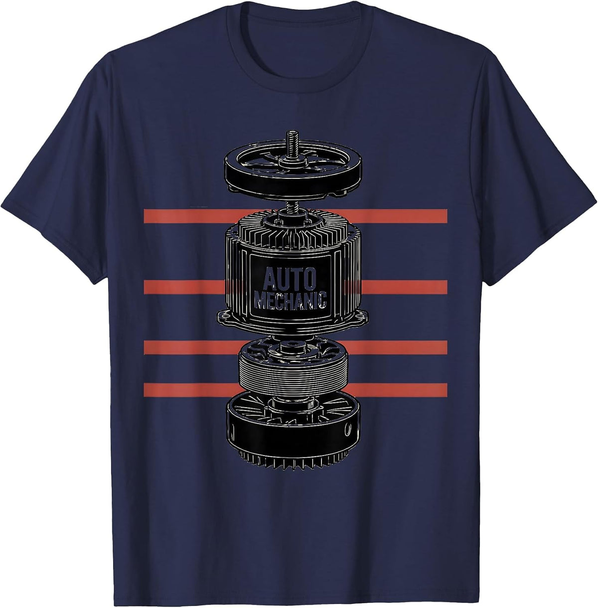 Auto Mechanic Exploded Alternator American Flag Mechanic T-Shirt - Navy Blue