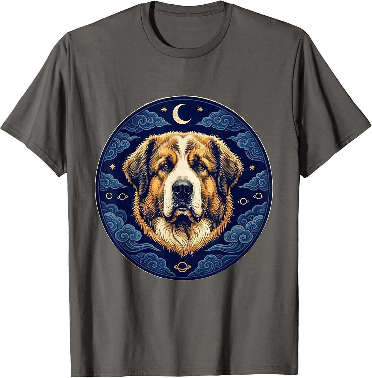 Men's Great Pyrenees Ukiyo-e Dog Breed Portrait Starry Night Style T-Shirt - Asphalt Grey