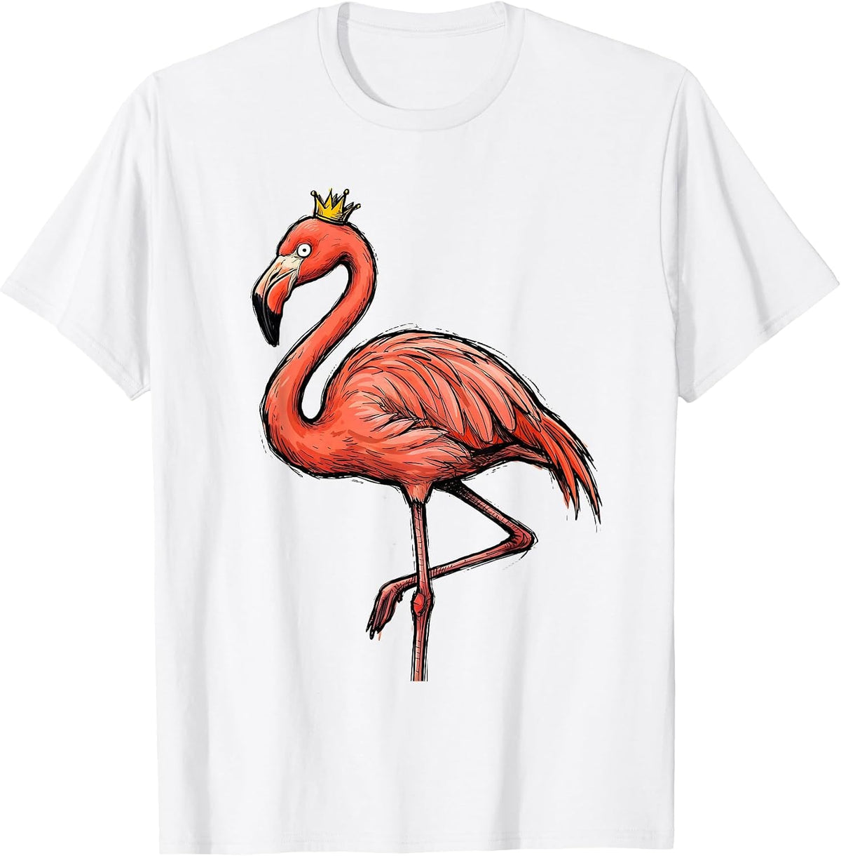 Men's Flamingo Balancing Crown Humor Novelty Gift T-Shirt - White