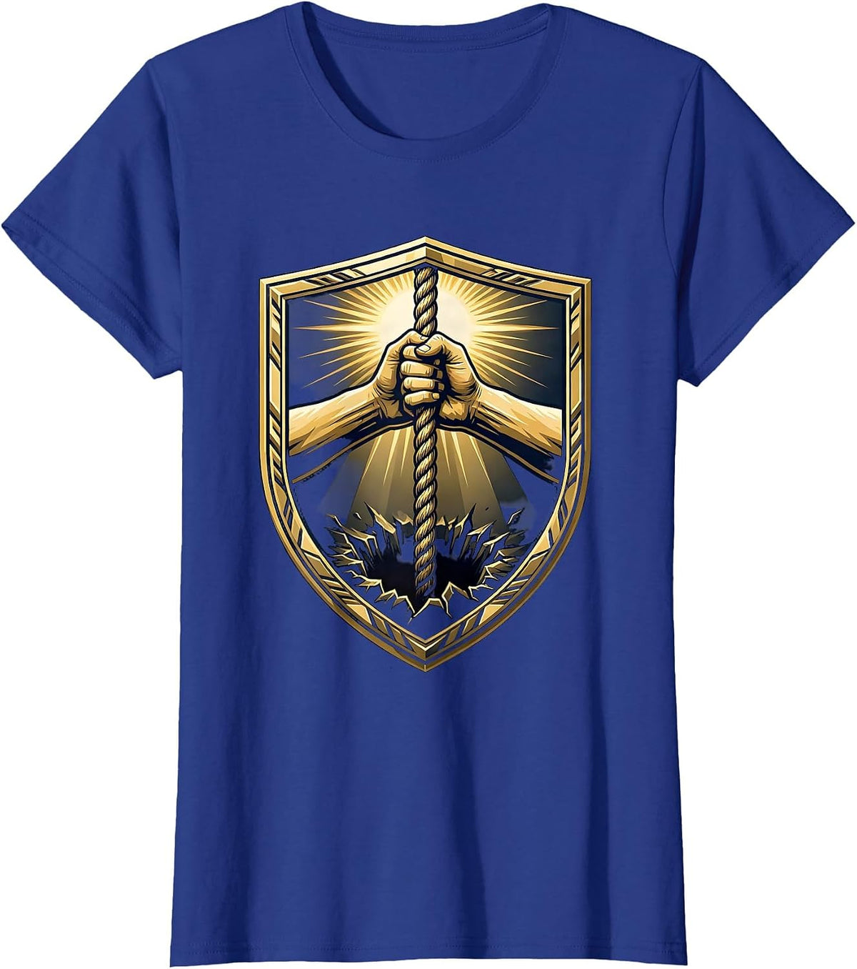 Women's Faith Over Fear Hands Gripping Rope Graphic T-Shirt - Royal Blue