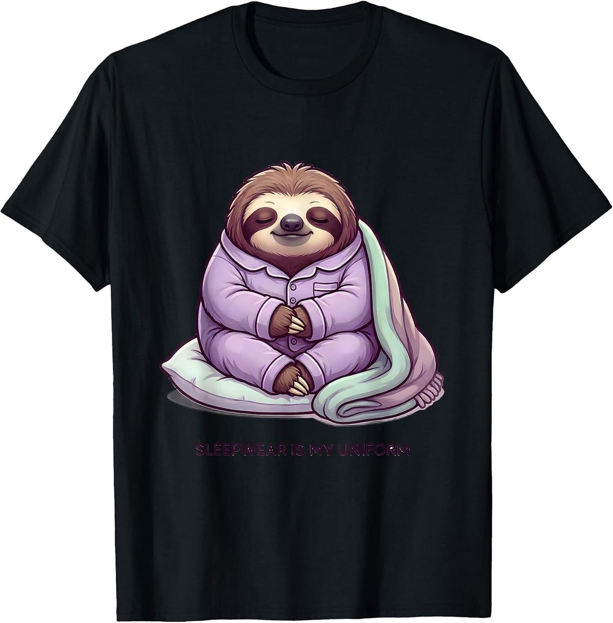 Men's Sleepwear Is My Uniform Cute Kawaii Sloth Pajama Romper T-Shirt - Black