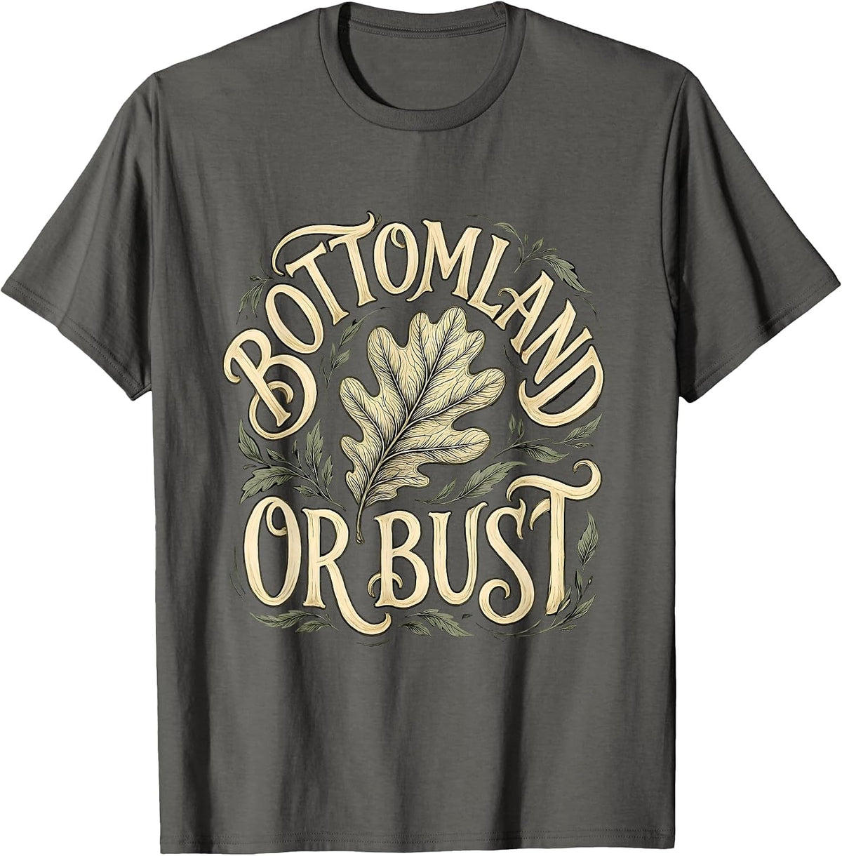 Men's Bottomland or Bust Camo Hunting Design T-Shirt - Asphalt Grey
