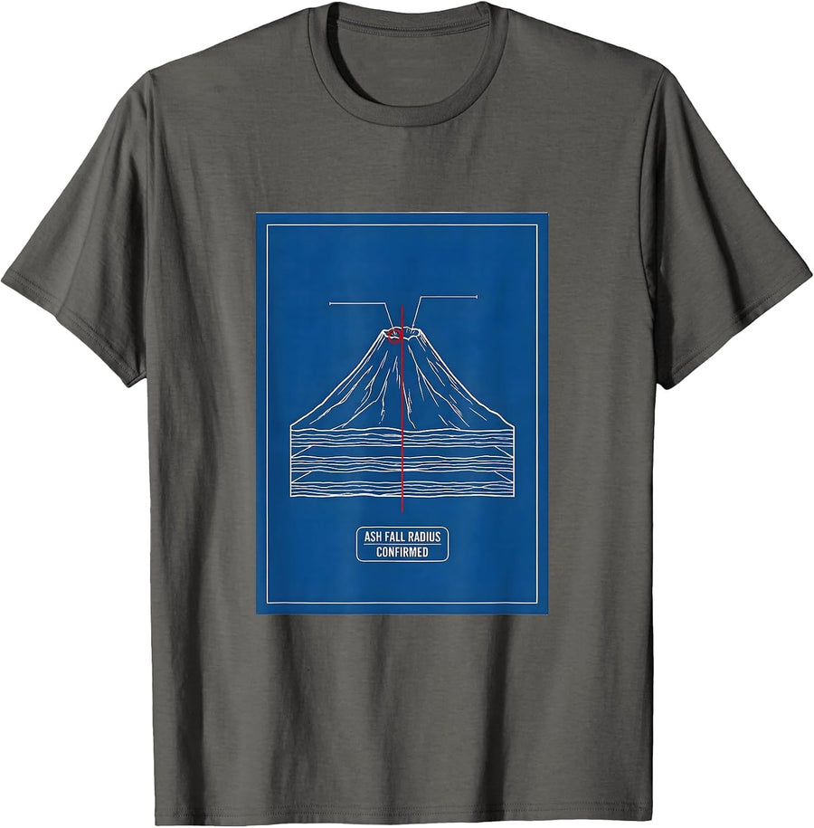Ash Fall Radius: Confirmed Funny Volcano History Humor T-Shirt - Asphalt Grey