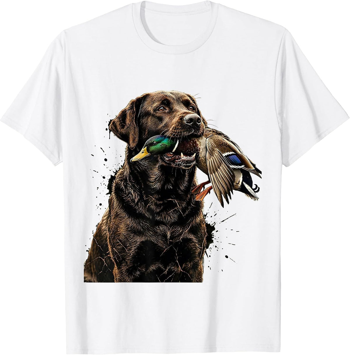 Men's Labrador Retriever Carrying Mallard Duck Graphic T-Shirt - White