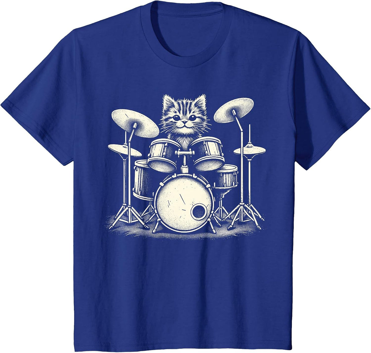Cat Drummer Playing Drums T-Shirt - Royal Blue