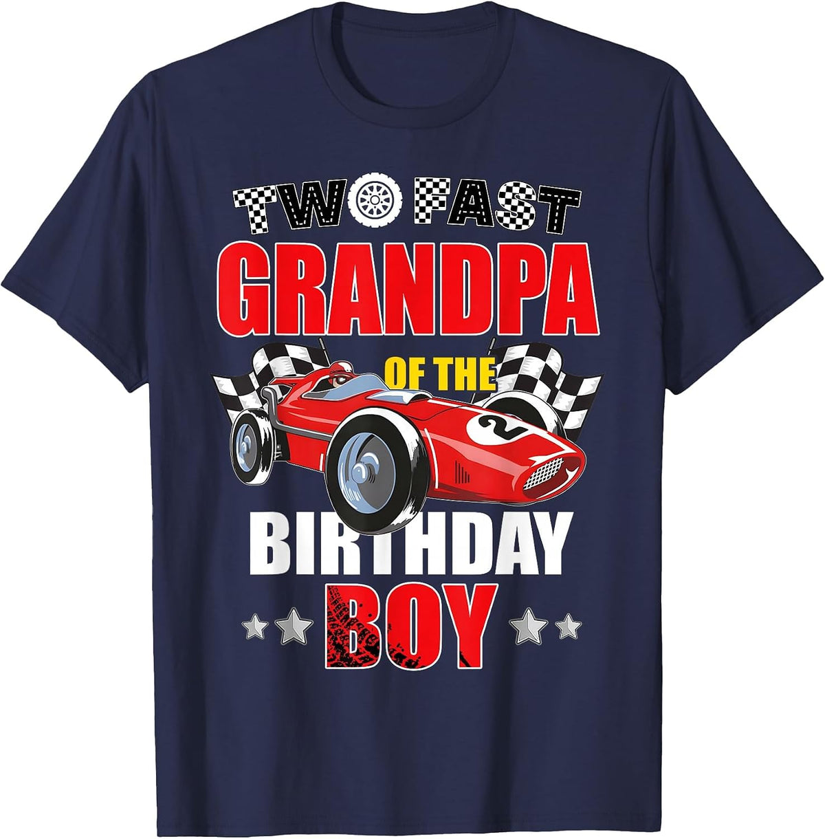 Grandpa of The Two Fast 2nd Birthday Boy Racing Car Family T-Shirt, Men, Navy Blue, 5X-Large - As Pictured