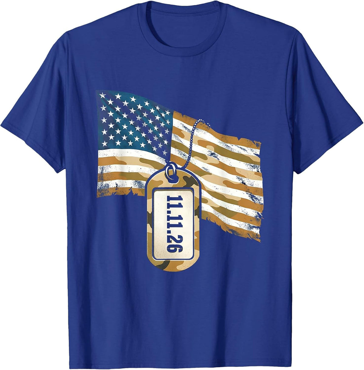11.11.26 Distressed Patriotic Veteran Service Dog Tag T-Shirt - Royal Blue